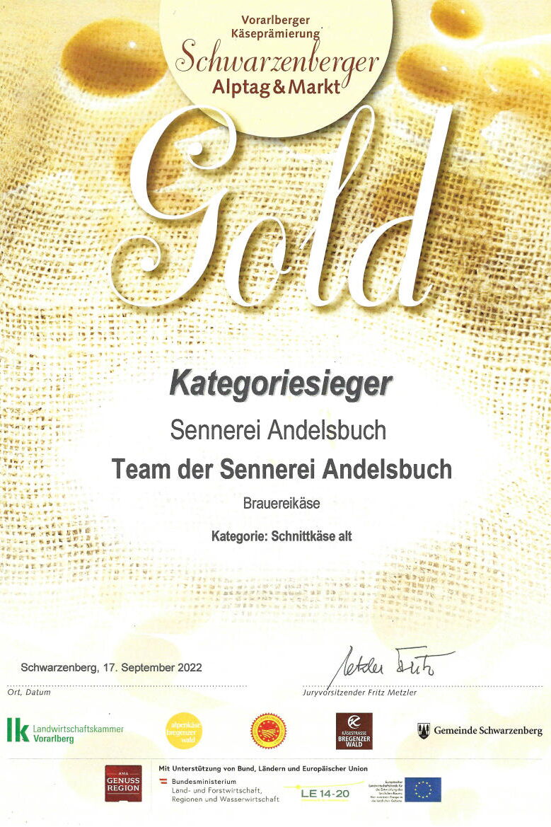 Vorarlberger Käseprämierung 2022 - Gold für Brauereikäse