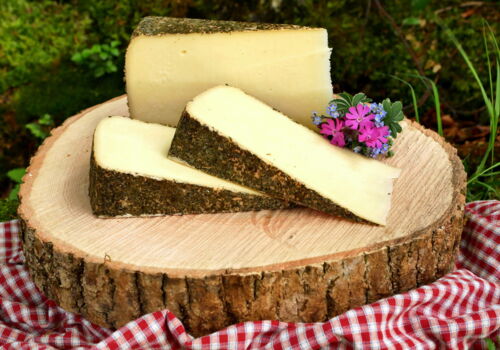 Alpenkräuterkäse mit essbarer Rinde mit feinen Alpenkräutern